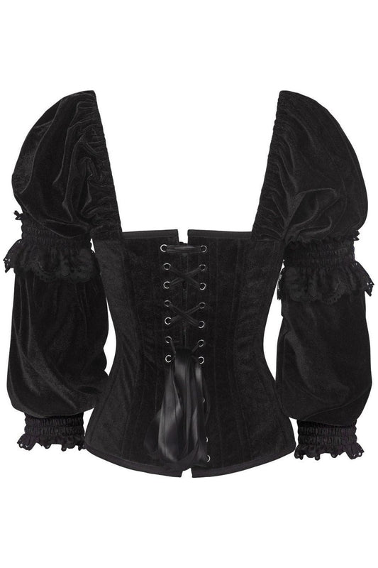 Daisy Corsets Top Drawer Black Velvet Steel Boned Long Sleeve Corset