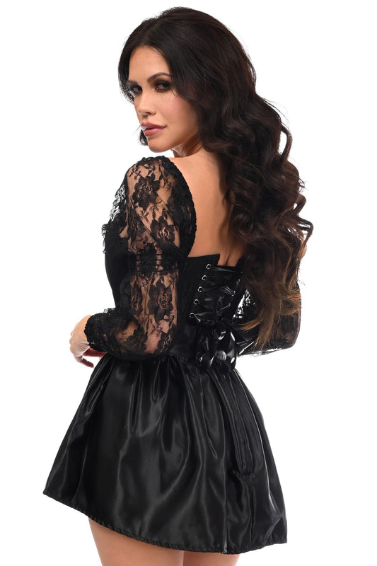 Daisy Corsets Top Drawer 2 PC Black Lace Steel Boned Corset & Satin Skirt Set - Daisy Corsets