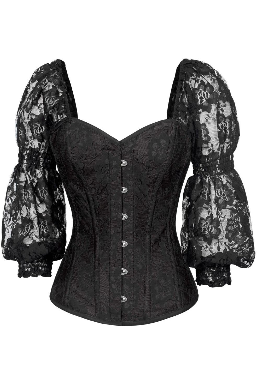 Daisy Corsets Top Drawer Black w/Black Lace Steel Boned Long Sleeve Corset