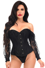 Daisy Corsets Top Drawer Black w/Black Lace Steel Boned Long Sleeve Corset