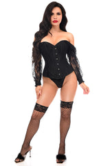 Daisy Corsets Top Drawer Black w/Black Lace Steel Boned Long Sleeve Corset