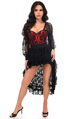 Daisy Corsets Top Drawer 2 PC Red/Black Lace Steel Boned Corset & Lace Skirt Set