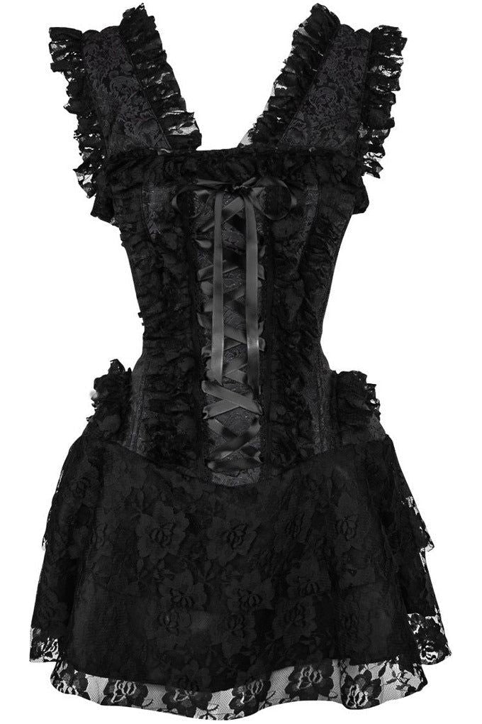 Daisy Corsets Top Drawer Steel Boned Black Lace Victorian Corset Dress