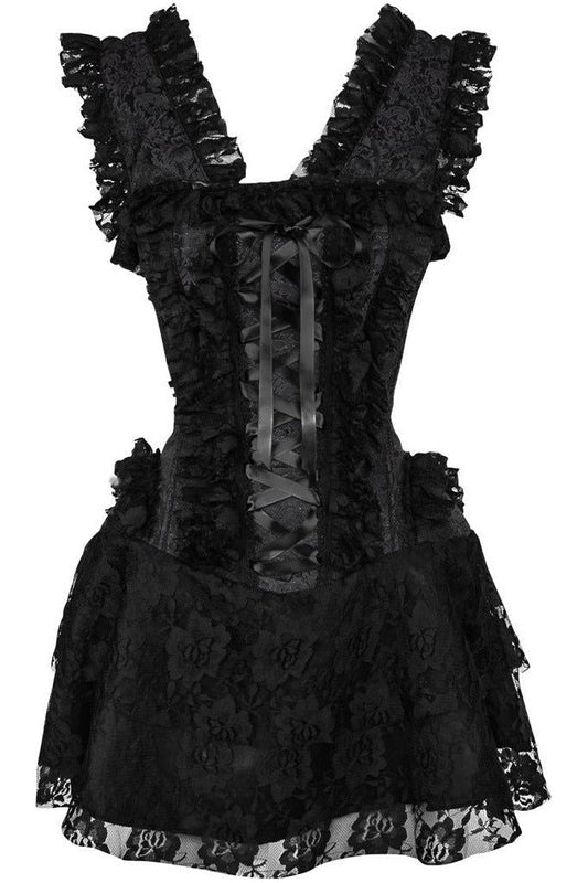 Daisy Corsets Top Drawer Steel Boned Black Lace Victorian Corset Dress - Daisy Corsets