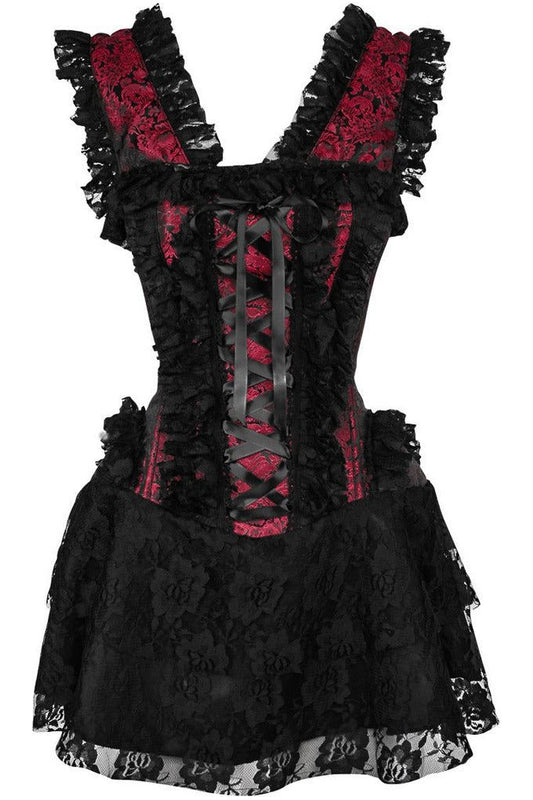 Daisy Corsets Top Drawer Steel Boned Red/Black Lace Victorian Corset Dress - Daisy Corsets