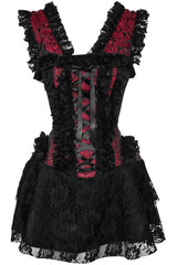 Daisy Corsets Top Drawer Steel Boned Red/Black Lace Victorian Corset Dress