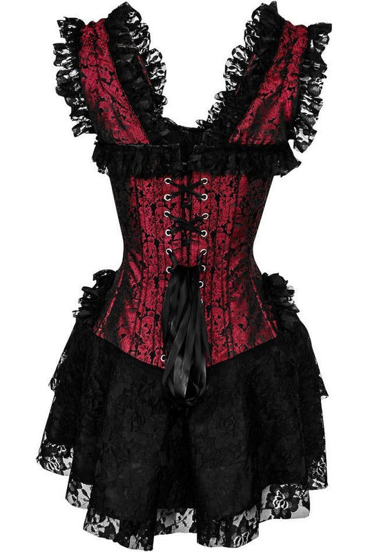 Daisy Corsets Top Drawer Steel Boned Red/Black Lace Victorian Corset Dress - Daisy Corsets