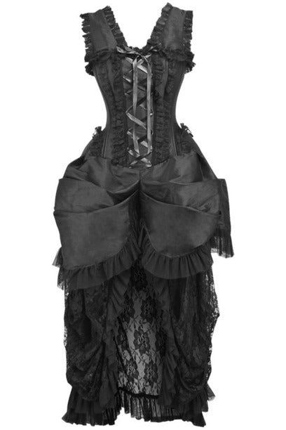 Daisy Corsets Top Drawer Steel Boned Black Lace Victorian Bustle Corset Dress - Daisy Corsets