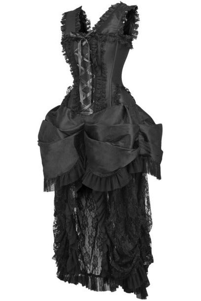 Daisy Corsets Top Drawer Steel Boned Black Lace Victorian Bustle Corset Dress - Daisy Corsets