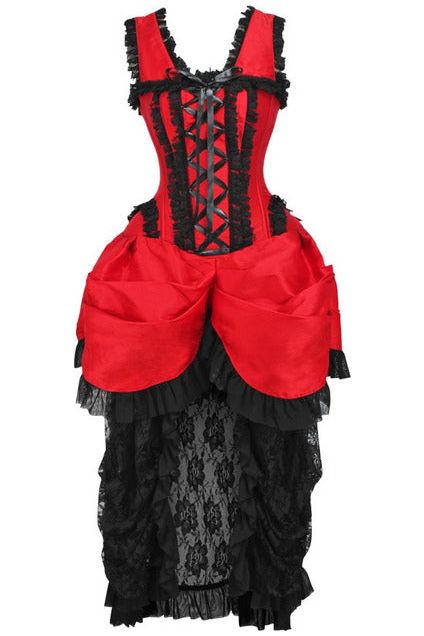 Daisy Corsets Top Drawer Steel Boned Red/Black Lace Victorian Bustle Corset Dress