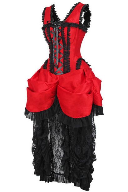 Daisy Corsets Top Drawer Steel Boned Red/Black Lace Victorian Bustle Corset Dress - Daisy Corsets