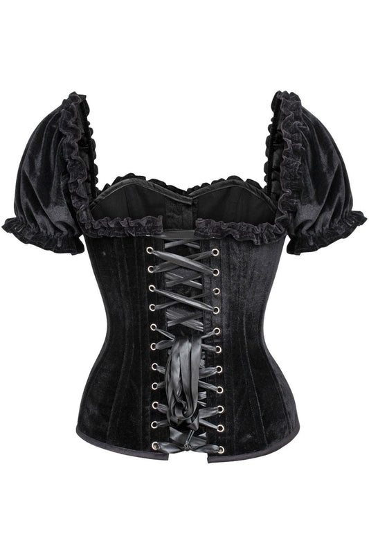 Daisy Corsets Top Drawer Steel Boned Black Velvet Overbust Corset w/Sleeves - Daisy Corsets