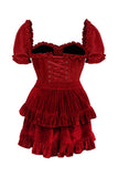 Daisy Corsets Top Drawer 2 PC Dark Red Velvet Steel Boned Corset w/sleeves & Skirt Set