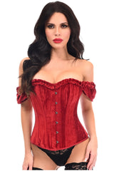 Daisy Corsets Top Drawer Steel Boned Dark Red Velvet Overbust Corset w/Sleeves