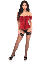 Daisy Corsets Top Drawer Steel Boned Dark Red Velvet Overbust Corset w/Sleeves