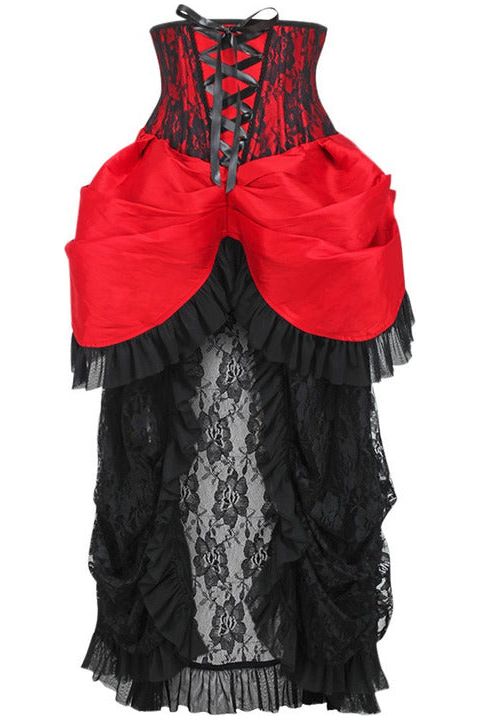 Daisy Corsets Top Drawer Steel Boned Red/Black Lace Victorian Bustle Underbust Corset Dress