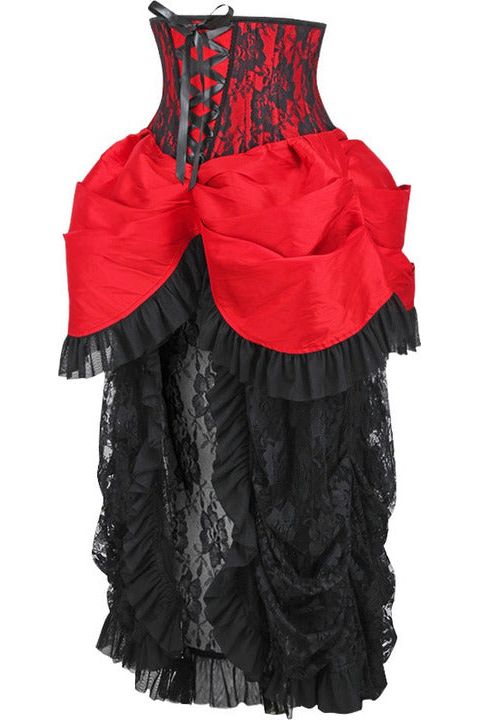 Daisy Corsets Top Drawer Steel Boned Red/Black Lace Victorian Bustle Underbust Corset Dress