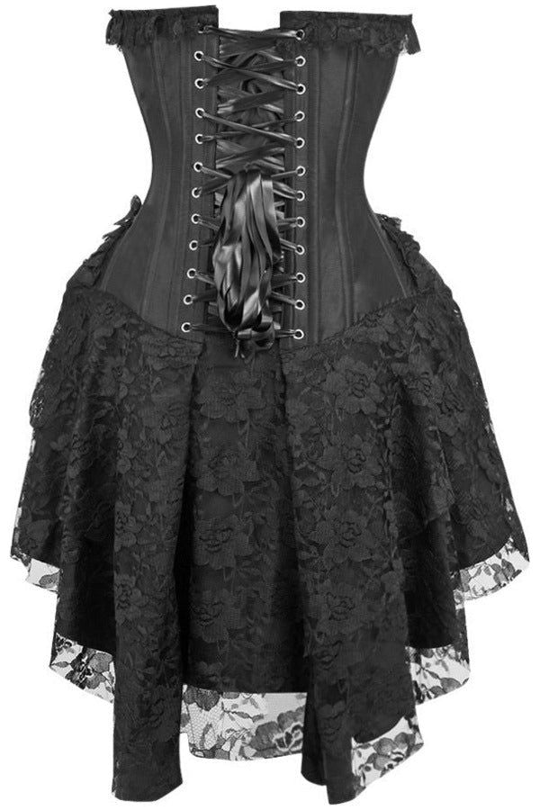 Daisy Corsets Top Drawer Steel Boned Strapless Black Lace Victorian Corset Dress