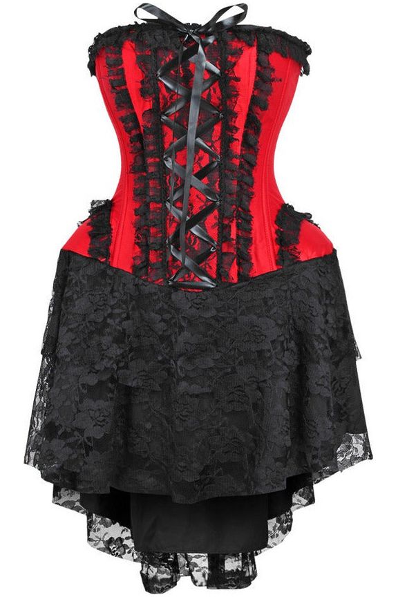 Daisy Corsets Top Drawer Steel Boned Strapless Red/Black Lace Victorian Corset Dress