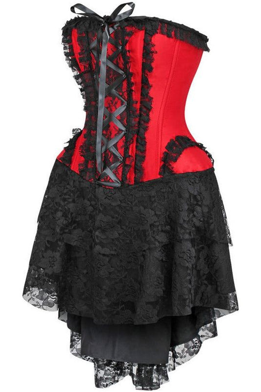 Daisy Corsets Top Drawer Steel Boned Strapless Red/Black Lace Victorian Corset Dress