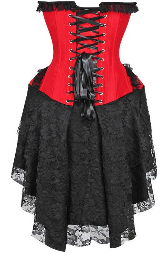 Daisy Corsets Top Drawer Steel Boned Strapless Red/Black Lace Victorian Corset Dress