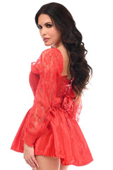 Daisy Corsets Top Drawer 2 PC Red Lace Steel Boned Corset & Satin Skirt Set - Daisy Corsets