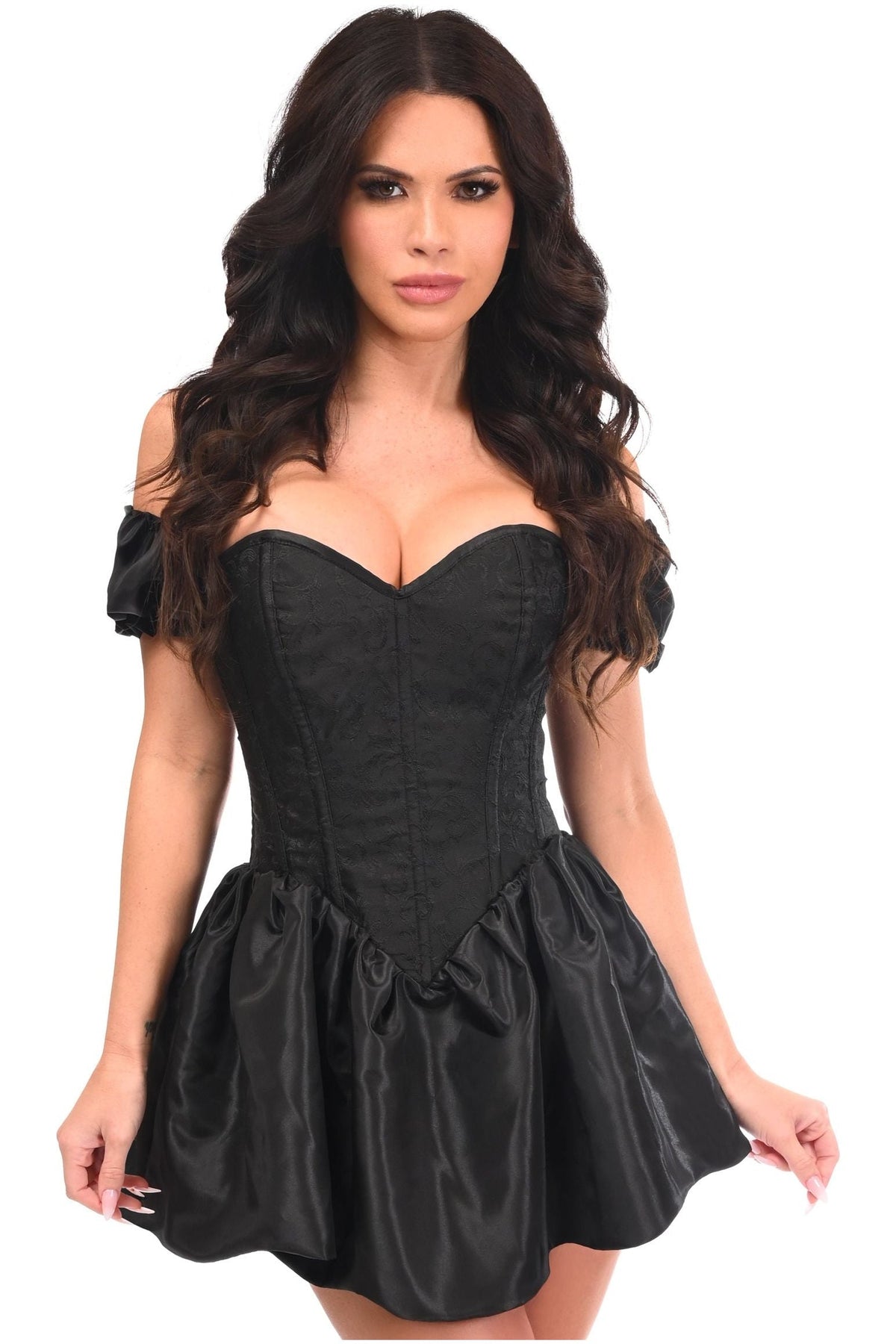 Daisy Corsets Top Drawer Steel Boned Black Brocade & Taffeta Corset Dress