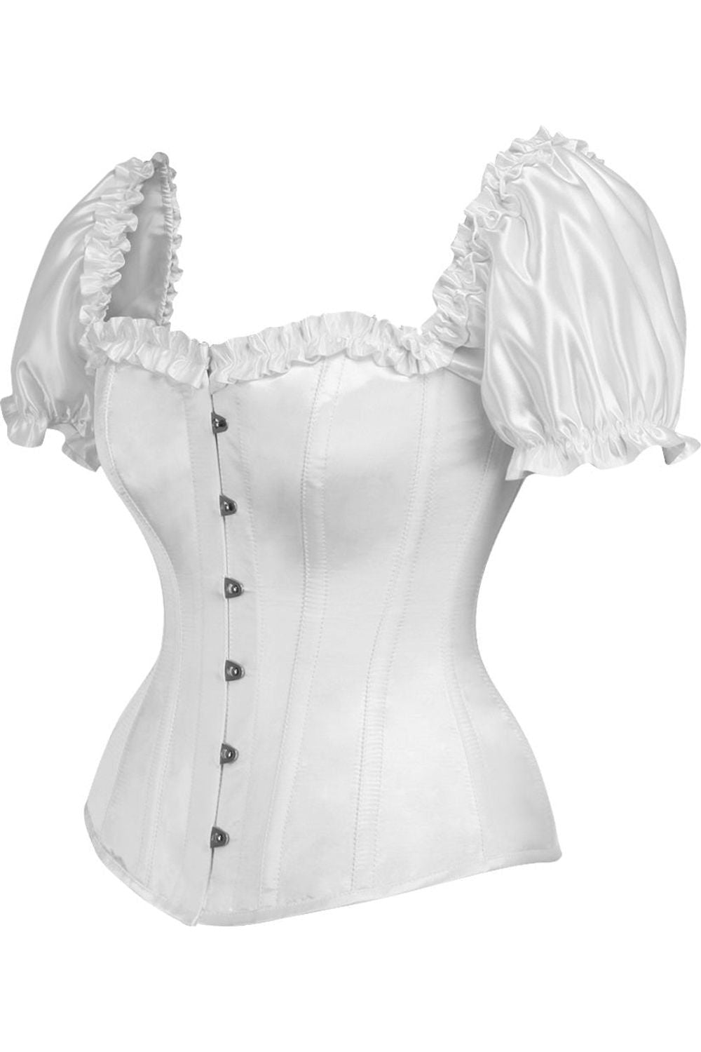 Daisy Corsets Top Drawer Steel Boned White Satin Overbust Corset w/Sleeves