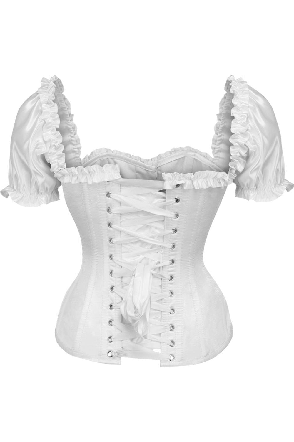 Daisy Corsets Top Drawer Steel Boned White Satin Overbust Corset w/Sleeves