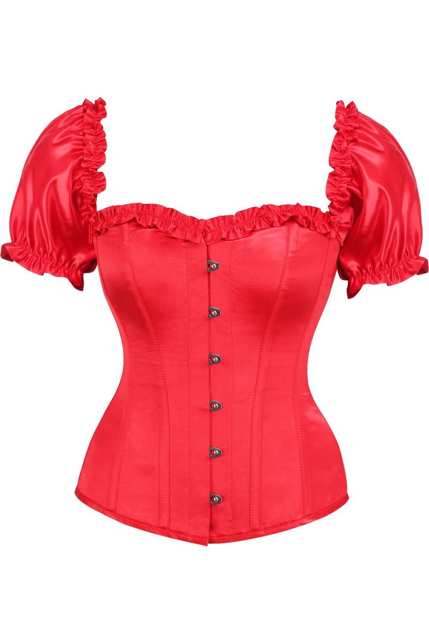 Daisy Corsets Top Drawer Steel Boned Red Satin Overbust Corset w/Sleeves