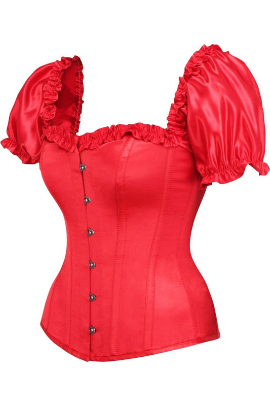 Daisy Corsets Top Drawer Steel Boned Red Satin Overbust Corset w/Sleeves