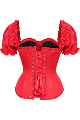 Daisy Corsets Top Drawer Steel Boned Red Satin Overbust Corset w/Sleeves