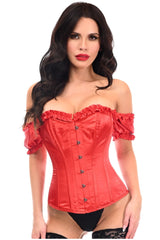 Daisy Corsets Top Drawer Steel Boned Red Satin Overbust Corset w/Sleeves