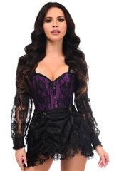 Daisy Corsets Top Drawer 2 PC Black/Purple Lace Steel Boned Corset & Skirt Set - Daisy Corsets