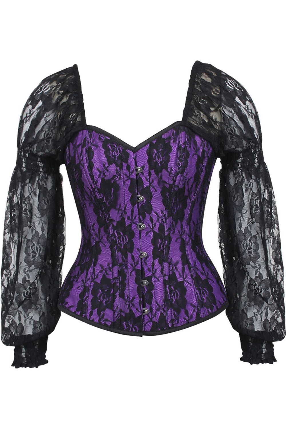 Daisy Corsets Top Drawer Purple w/Black Lace Steel Boned Long Sleeve Corset