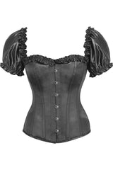 Daisy Corsets Top Drawer Steel Boned Black Satin Overbust Corset w/Sleeves