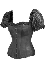 Daisy Corsets Top Drawer Steel Boned Black Satin Overbust Corset w/Sleeves - Daisy Corsets