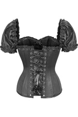 Daisy Corsets Top Drawer Steel Boned Black Satin Overbust Corset w/Sleeves - Daisy Corsets