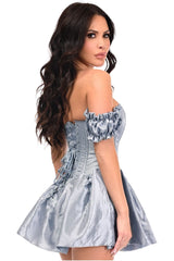 Daisy Corsets Top Drawer Steel Boned Dusty Blue Brocade & Taffeta Corset Dress