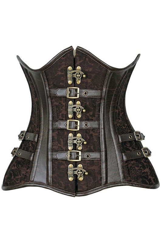 Daisy Corsets Top Drawer CURVY Brown Brocade Steampunk Steel Double Boned Under Bust Corset