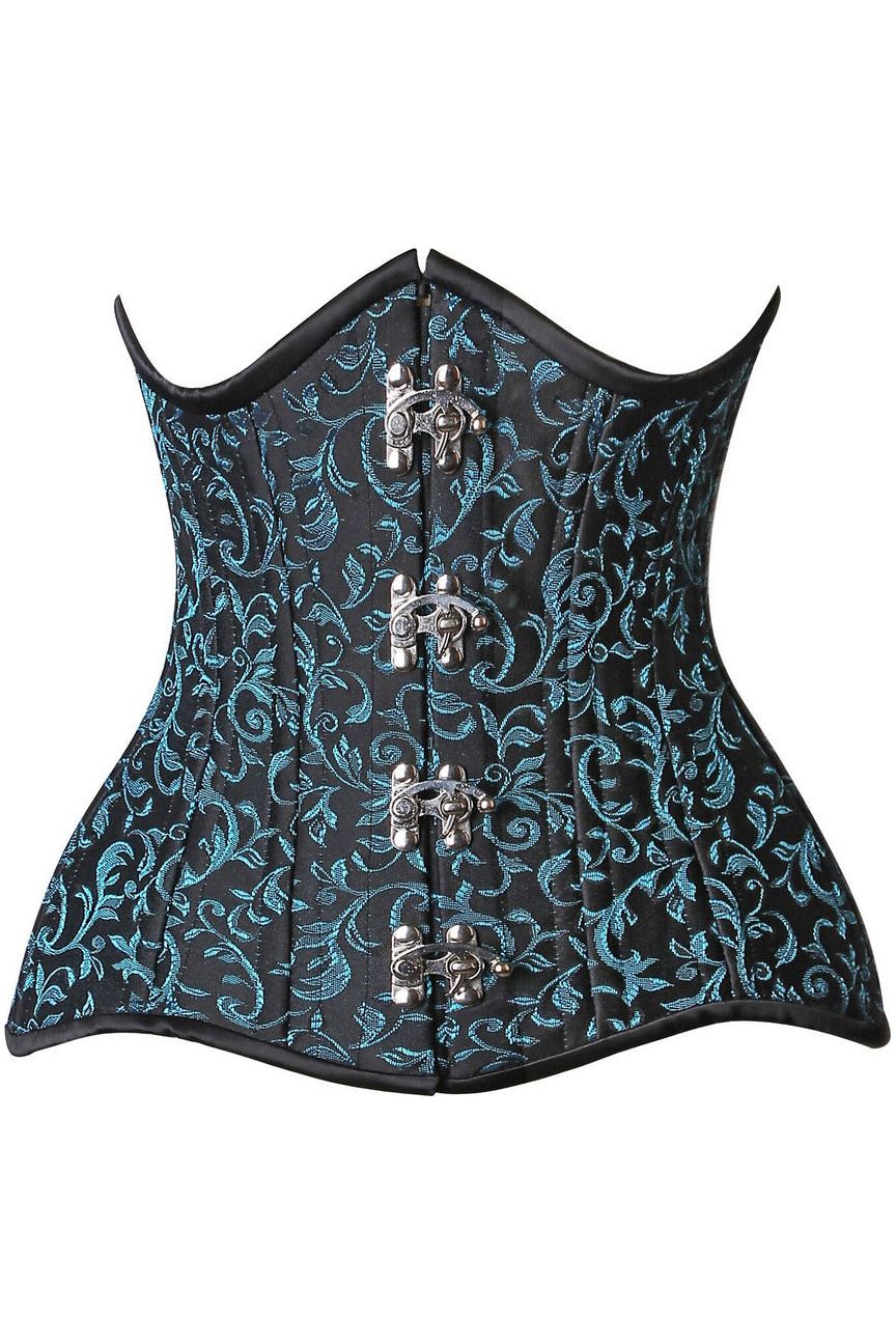 Daisy Corsets Top Drawer CURVY Teal Brocade Double Steel Boned Under Bust Corset