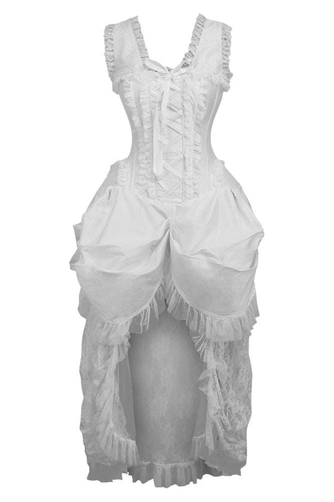 Daisy Corsets Top Drawer Steel Boned White Lace Victorian Bustle Corset Dress - Daisy Corsets