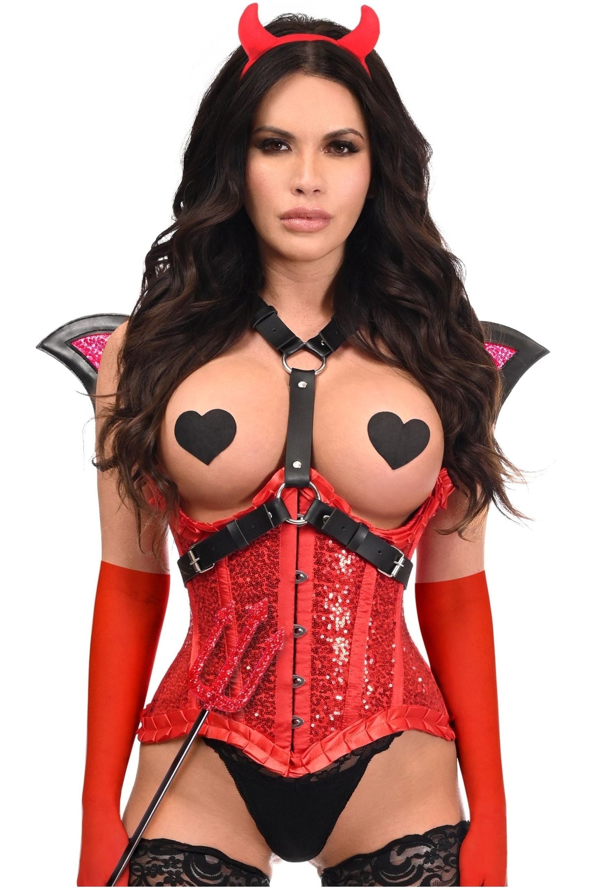 Daisy Corsets Top Drawer 5 PC Red Sequin Devil Harness Corset Costume