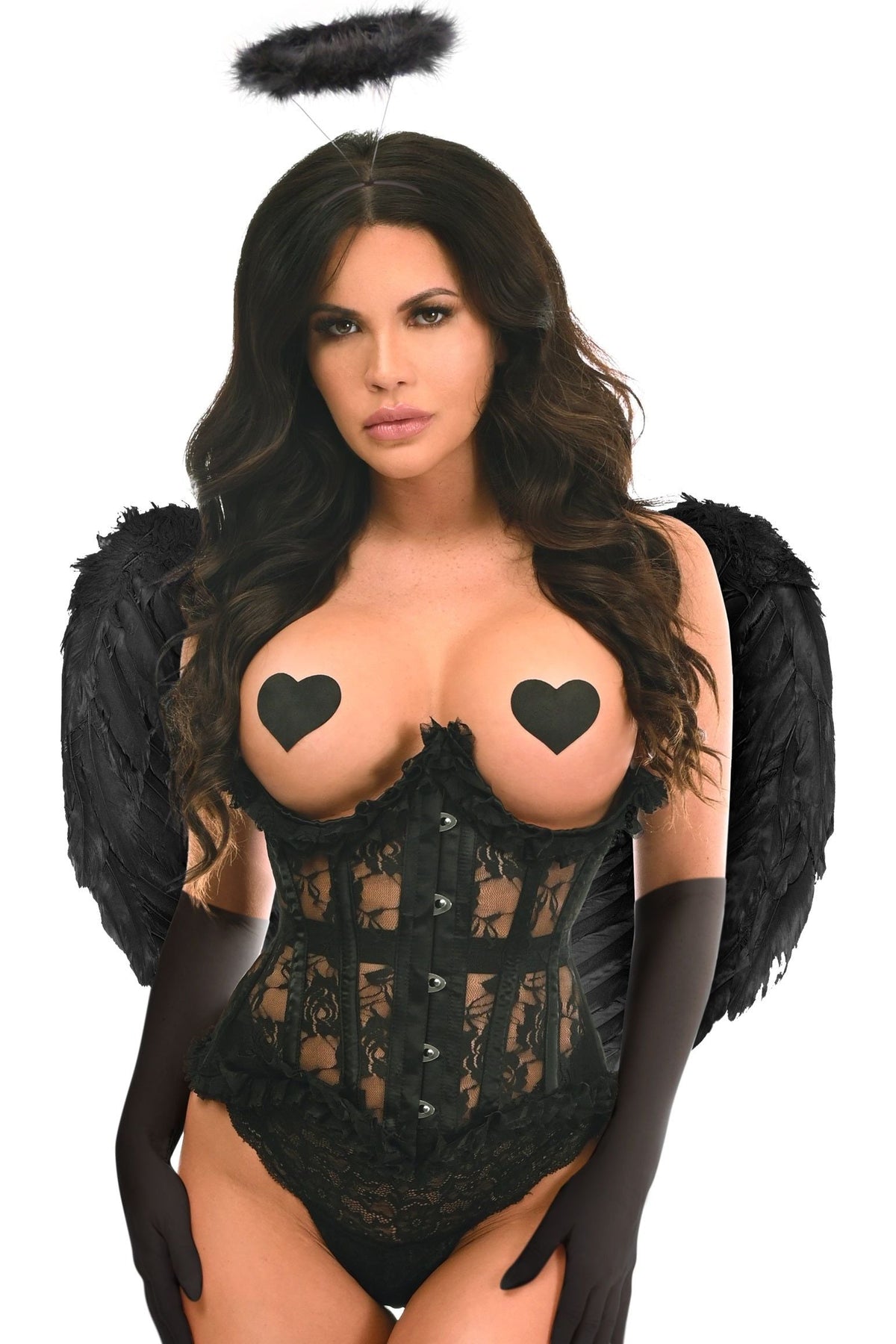 Daisy Corsets Top Drawer 4 PC Black Lace Dark Angel Corset Costume