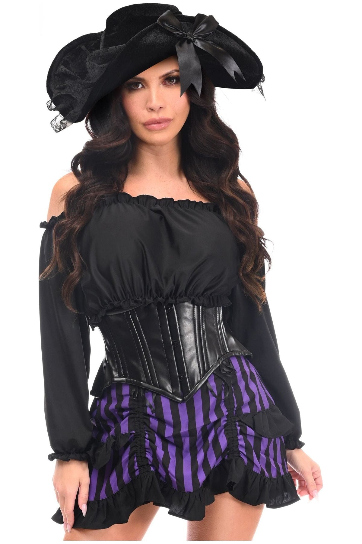 Daisy Corsets Top Drawer 4 PC Black/Purple Striped Premium Pirate Corset Costume