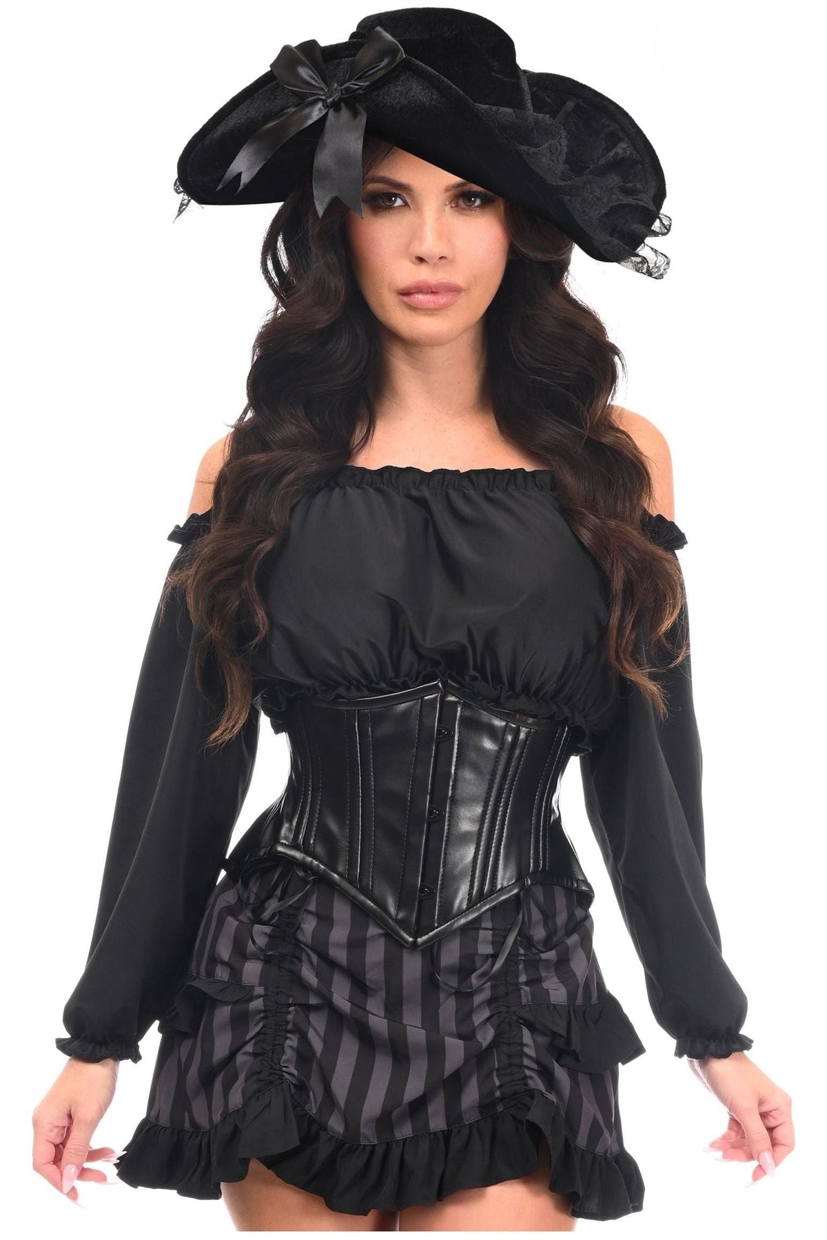 Daisy Corsets Top Drawer 4 PC Black/Grey Striped Premium Pirate Corset Costume