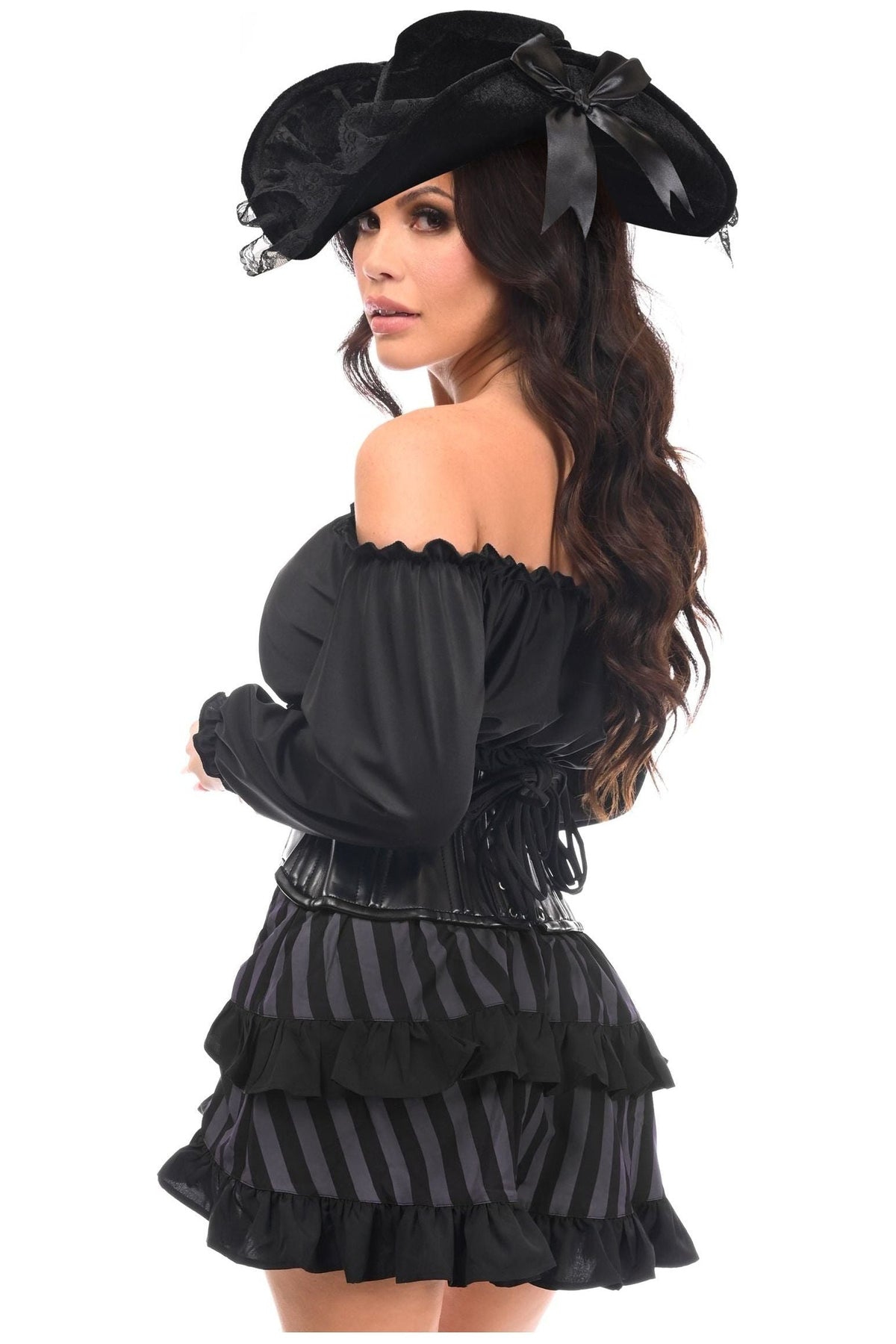 Daisy Corsets Top Drawer 4 PC Black/Grey Striped Premium Pirate Corset Costume