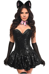 Daisy Corsets Top Drawer 5 PC Sequin Black/Pink Cat Corset Dress Costume - Daisy Corsets