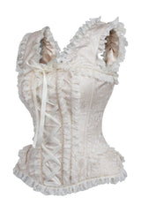 Daisy Corsets Top Drawer Ivory Brocade & Lace Steel Boned Corset w/Cap Sleeves