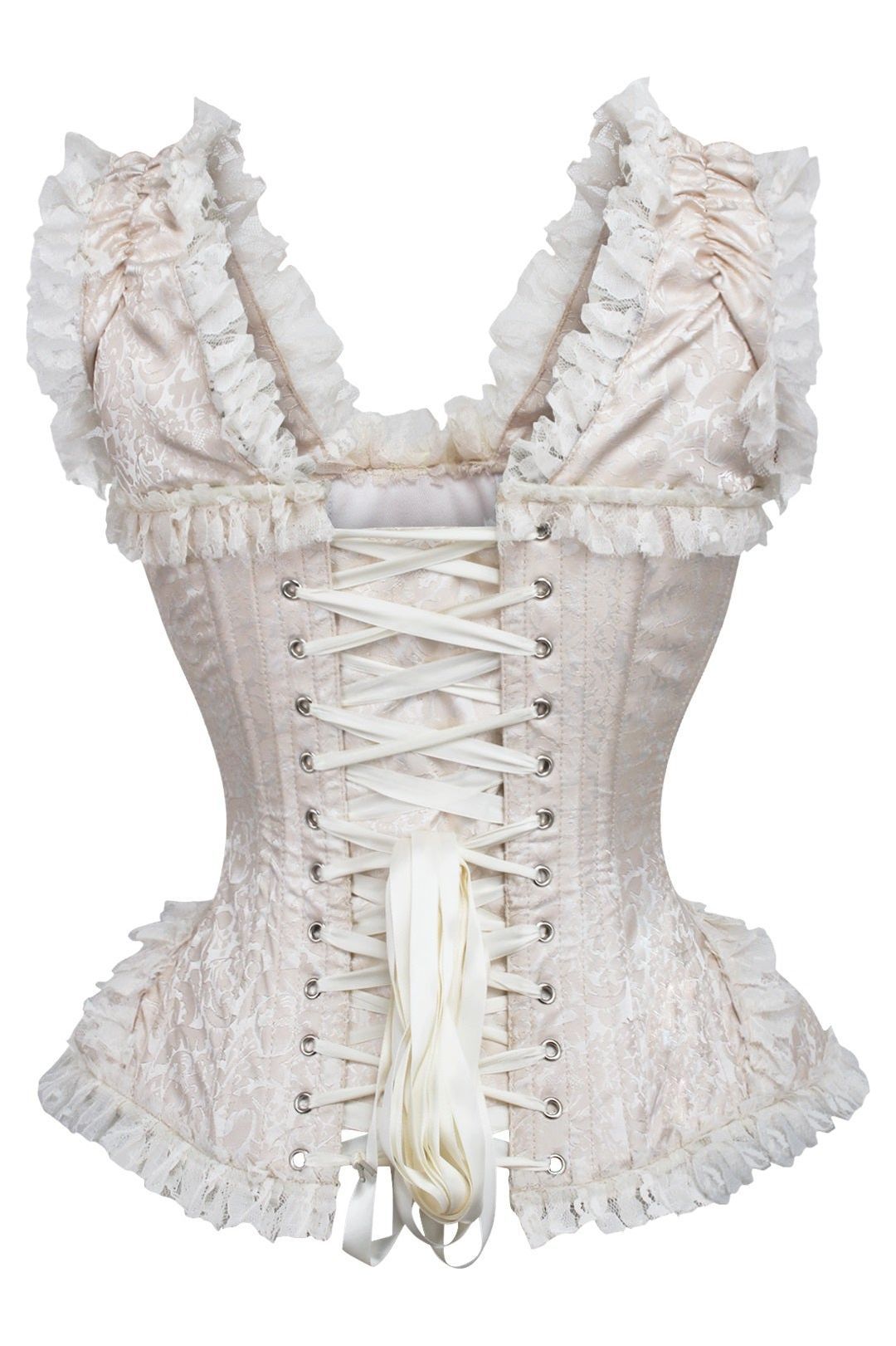 Daisy Corsets Top Drawer Ivory Brocade & Lace Steel Boned Corset w/Cap Sleeves